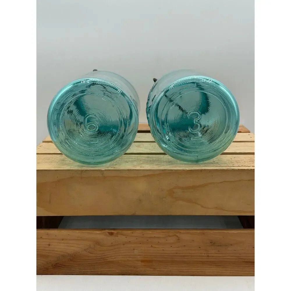 Vintage Ball Ideal Aqua Blue Quart Mason Jars - Lot of 2 - 7.75” Tall